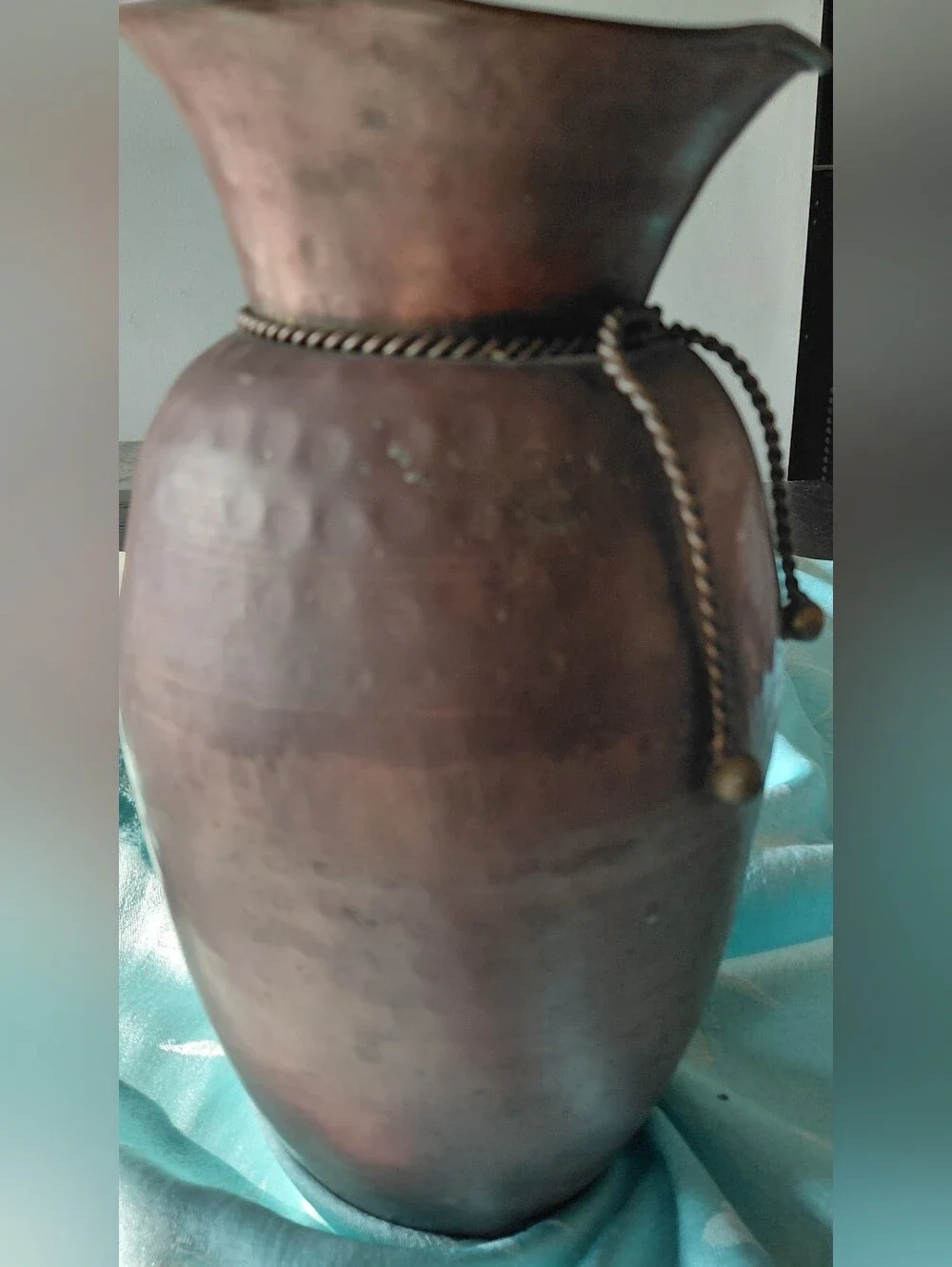 Vintage Antique-Style Brass/Copper Mid- Century Vase with Rope Accent